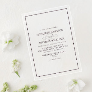 Invitaciones Acrílicas Boda Formal de Escritura Clásica Púrpura