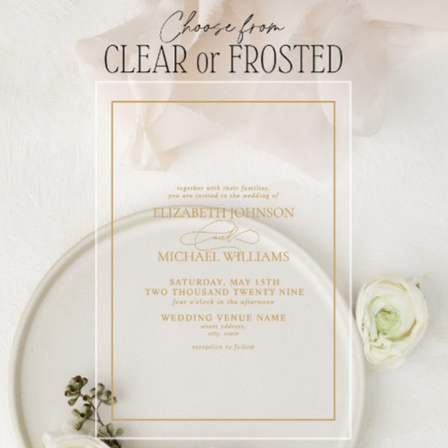 Invitaciones Acrílicas Boda formal de guiones clásicos de oro (Subido por el creador)