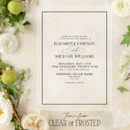 Invitaciones Acrílicas Boda formal de guiones clásicos en blanco y negro