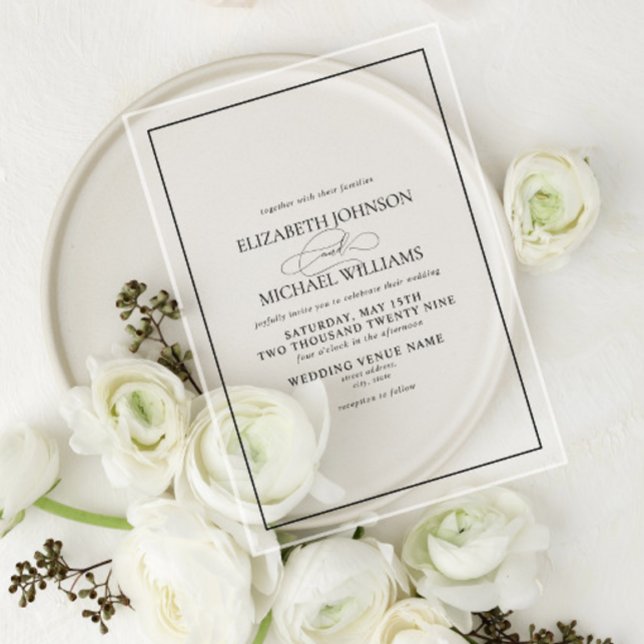 Invitaciones Acrílicas Boda formal de guiones clásicos en blanco y negro (Subido por el creador)
