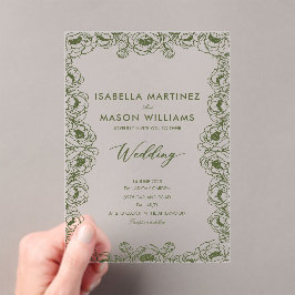 Invitaciones Acrílicas boda formal de jardín floral verde oliva