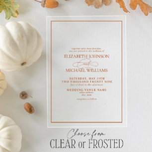 Invitaciones Acrílicas Boda Formal de Letra Clásica en Naranja Quemada