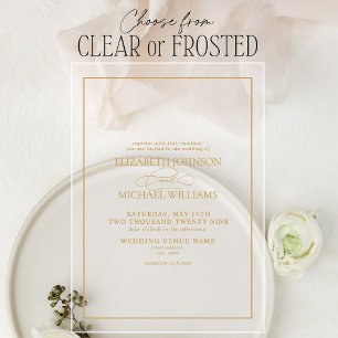 Invitaciones Acrílicas Boda Formal de Letra Clásica en Oro