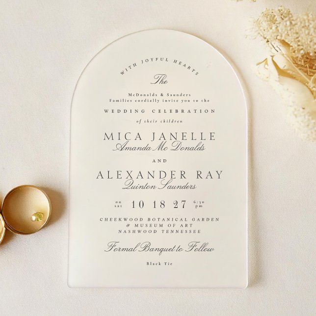 Invitaciones Acrílicas Boda formal elegante caligrafía gris oscuro caligr (Subido por el creador)