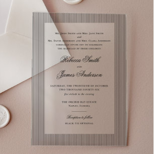 Invitaciones Acrílicas Boda Formal Elegante Clásico con Rayas Negras