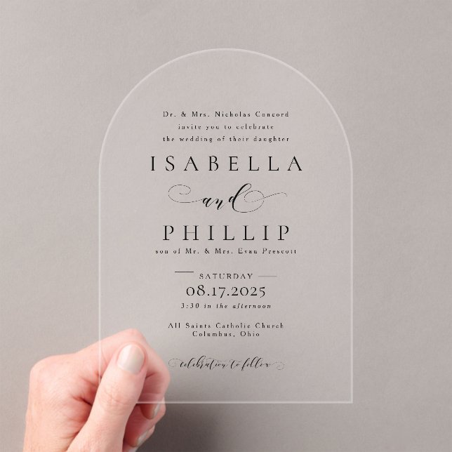 Invitaciones Acrílicas Boda formal elegante en blanco y negro (Insitu (portátil))