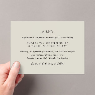 Invitaciones Acrílicas Boda Formal Elegante Monograma Clásico Beige