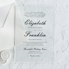 Invitaciones Acrílicas Boda Formal en Guión Ornamentado Negro y Blanco