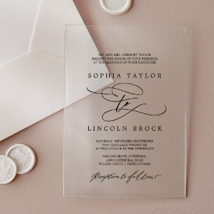 Invitaciones Acrílicas Boda Formal Negra Elegante Caligrafía Romántica