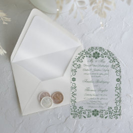 Invitaciones Acrílicas Boda Formal Verde Floral