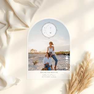 Invitaciones Acrílicas Boda Foto Arco de Boho Luna Estrella Salva la Fech