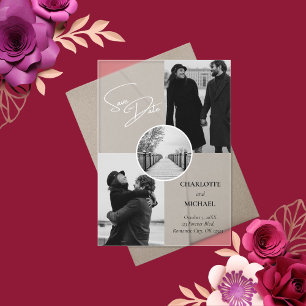 Invitaciones Acrílicas Boda Foto Moderna Blanco y Negro Save The Date