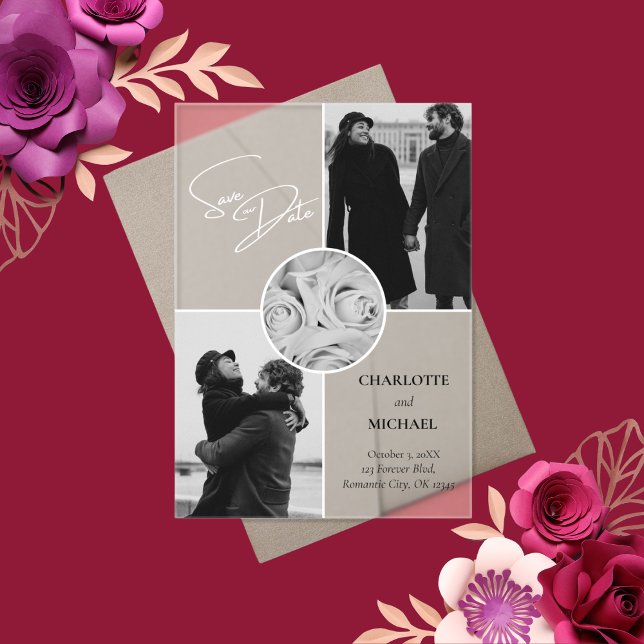Invitaciones Acrílicas Boda fotográfica moderna en blanco y negro salva l (Subido por el creador)
