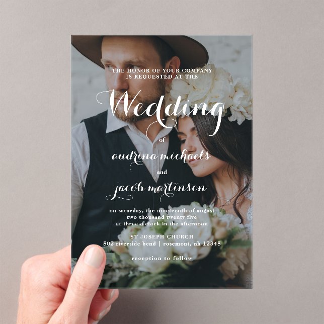 Invitaciones Acrílicas Boda fotográfico clásico con guión caligráfico de  (Insitu (portátil))