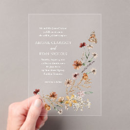 Invitaciones Acrílicas Boda fotográfico de Boho Wildflower Floral QR
