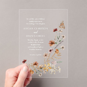 Invitaciones Acrílicas Boda fotográfico de Boho Wildflower Floral QR