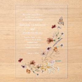 Invitaciones Acrílicas Boda fotográfico de Boho Wildflower Floral QR