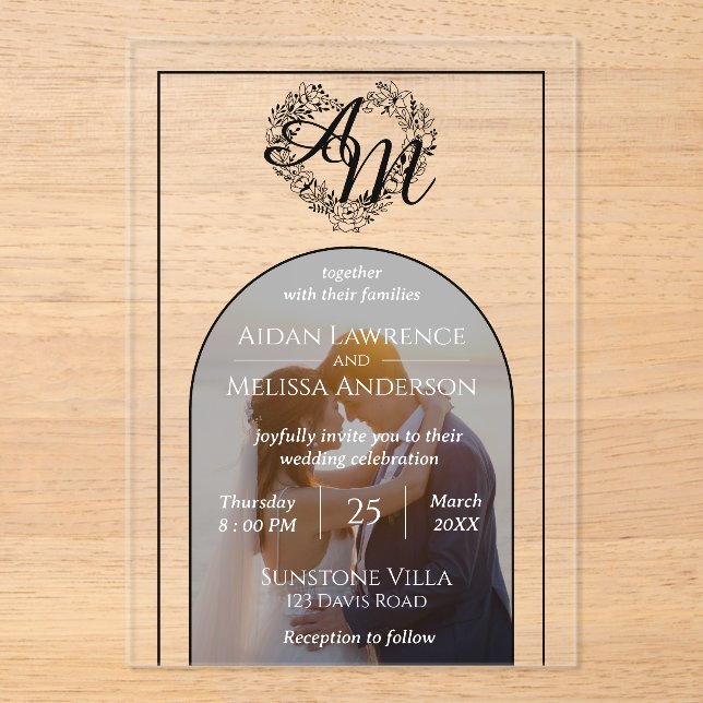 Invitaciones Acrílicas Boda fotográfico de estilo artístico moderno (Anverso)