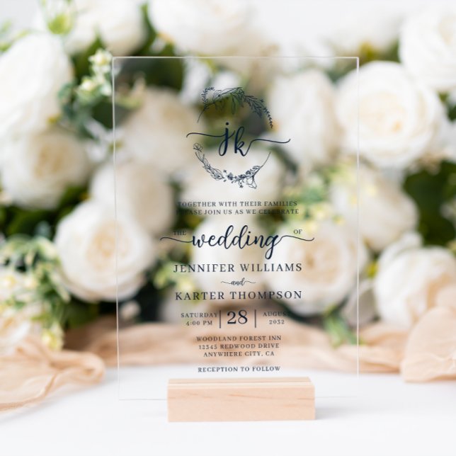 Invitaciones Acrílicas Boda fotográfico de Monograma Azul de la Marina de (Subido por el creador)