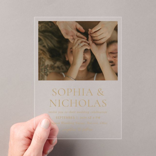 Invitaciones Acrílicas Boda fotográfico moderno de oro simple (Insitu (portátil))