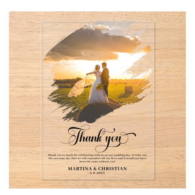 Invitaciones Acrílicas Boda fotográfico moderno Gracias (Subido por el creador)