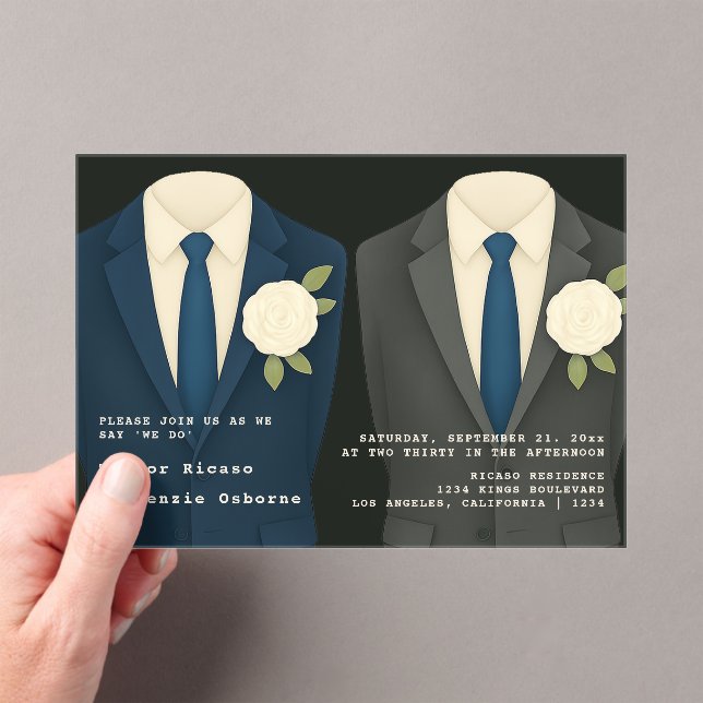 Invitaciones Acrílicas Boda gay de dos colonias en traje y lazos (Insitu (portátil))