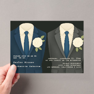 Invitaciones Acrílicas Boda Gay Dos Novios con Trajes y Corbatas