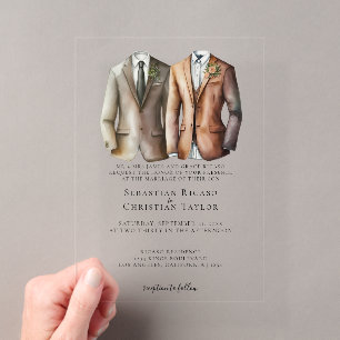 Invitaciones Acrílicas Boda Gay Elegante Dos Novios con Trajes