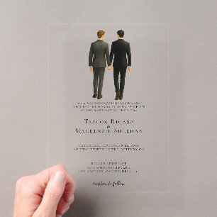 Invitaciones Acrílicas Boda Gay Elegante Dos Novios con Trajes