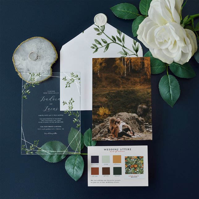 Invitaciones Acrílicas Boda geométrico botánico moderno | Esmerilado (Subido por el creador)