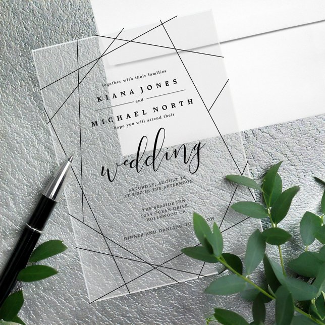 Invitaciones Acrílicas Boda geométrico metálico Silver/Black ID648 (Subido por el creador)