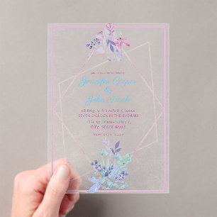 Invitaciones Acrílicas Boda Geométrico Moderno de Hojas y Diamantes de Ge