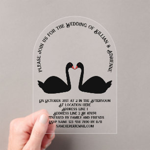 Invitaciones Acrílicas Boda Gótica Besándose Cisnes Negros Personalizado