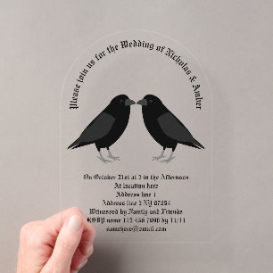 Invitaciones Acrílicas Boda Gótica Cuervos Besándose Personalizada