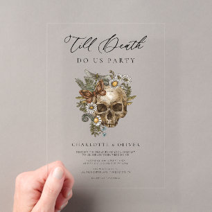 Invitaciones Acrílicas Boda Gótica Floral Vintage de Cráneo y Mariposa