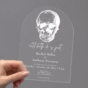 Invitaciones Acrílicas Boda gótica hasta la muerte Arco de cráneo