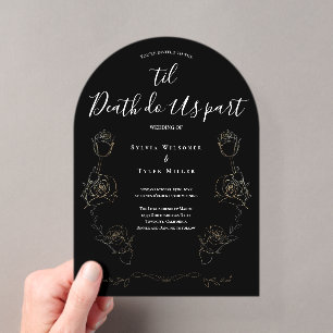 Invitaciones Acrílicas Boda Gótica Negra Hasta que la Muerte nos Separe