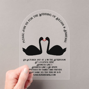 Invitaciones Acrílicas Boda gótico besando a Personalizado de cisnes negr