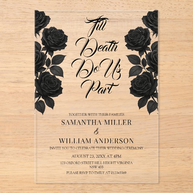 Invitaciones Acrílicas Boda gótico de Halloween (Anverso)