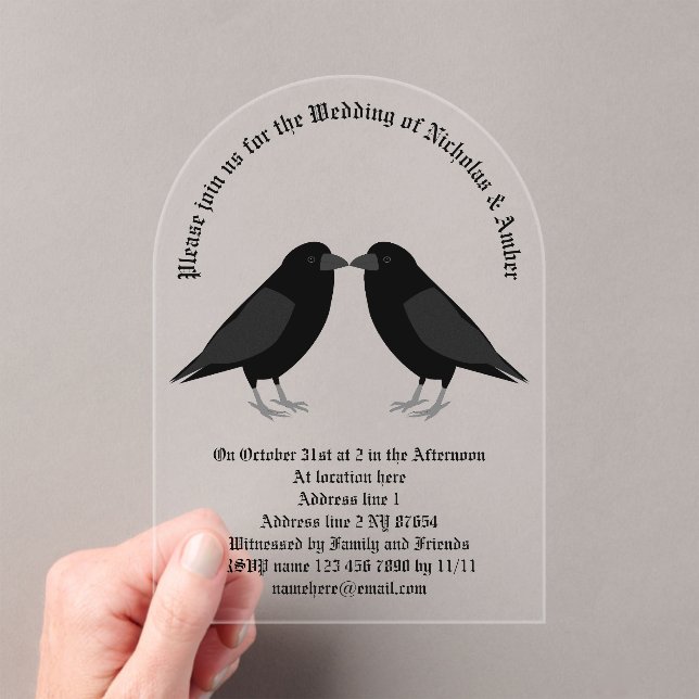 Invitaciones Acrílicas Boda gótico Kissing Ravens Personalizado (Insitu (portátil))
