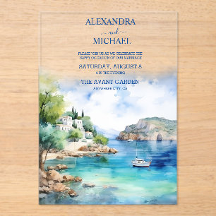 Invitaciones Acrílicas Boda griego acuático Santorini