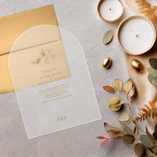 Invitaciones Acrílicas Boda Hoja Dorada Gold/Burgundy ID655