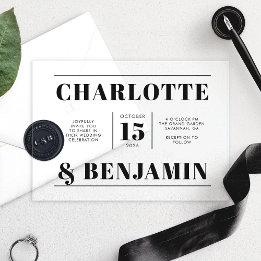 Invitaciones Acrílicas Boda Horizontal Negra Moderna y Audaz