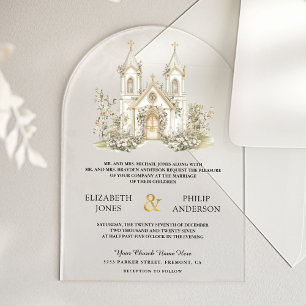 Invitaciones Acrílicas Boda Iglesia Católica Oro Blanco