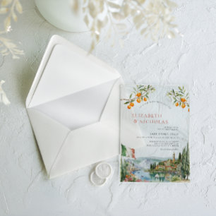 Invitaciones Acrílicas Boda Ilustrada en el Lago de Como, Italia