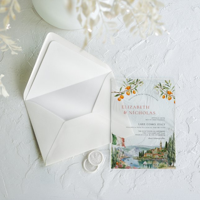 Invitaciones Acrílicas Boda ilustrado del Lago Como Italia (Subido por el creador)