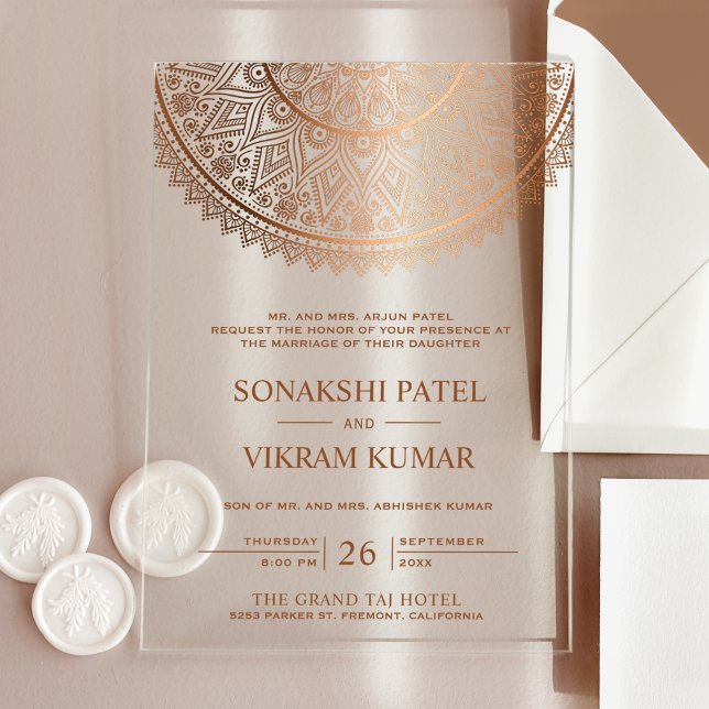 Invitaciones Acrílicas Boda India Mandala Bronce Tradicional (Subido por el creador)