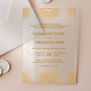 Invitaciones Acrílicas Boda india mandala marrón étnica