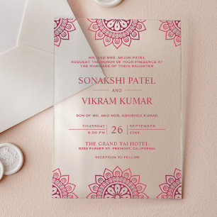 Invitaciones Acrílicas Boda India Mandala Rosa