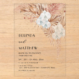 Invitaciones Acrílicas Boda informal con flores de acuarela boho